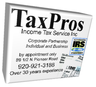 TaxPros Income Tax Service IRS Authorized Efiler Fond du Lac WI 54935 920-921-3186